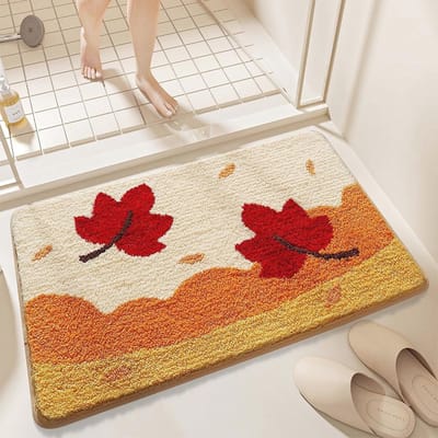 Antislip Badmat 50 x 80 cm met Herfstblad Motief – Superzacht en Waterabsorberend Microfiber Badkamer Tapijt