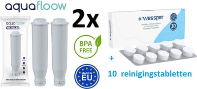 2 x AQUAFLOOW MAXICLAR WATERFILTER filter vervanging VOOR KRUPS NIVONA / MELITTA KOFFIEMACHINE (VERVANGING VOOR NIRF 700 / F088) + extra Tabletten voor het reinigen en ontvetten van de koffiemachine - 10 x 2g
