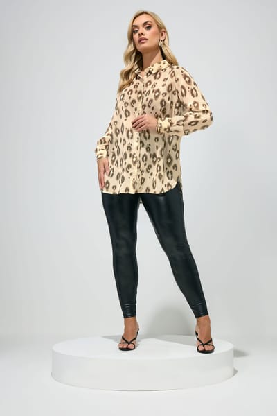 Yours London Naturelbruin Shirt Met Aquarel Dierenprint Size 42