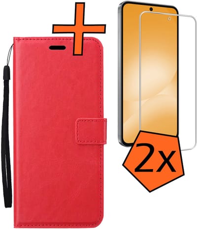 Hoes - Met 2x Screenprotector - Geschikt voor Samsung Galaxy A56 - Luxe Pasjeshouder - Bookcase Portemonee - Flip Case - Kunstleer Book Case - Flipcase Hoes - Book Cover - Walletcase - PortemonneeHoes - Rood