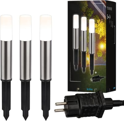 Thuys – Shine 12V Tuinverlichting Set Van 3 – LED Paaltjes Met Grondpin Basis En Transformator – IP44 Waterdicht – Warm Wit Lich