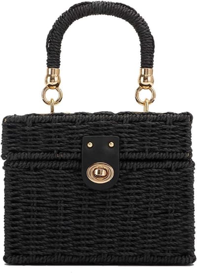 Dames Handgeweven Stro Tas Riet Vierkante Schoudertas Boho Strandtas