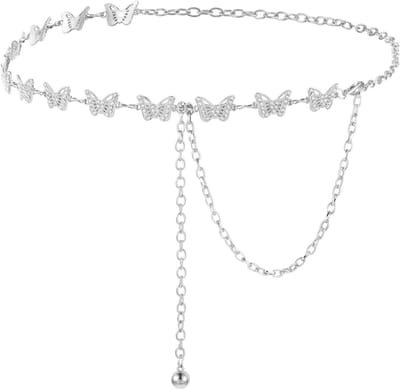 Vrouwelijke Schouderketting met Vlinderontwerp, Metalen Riem met Strass voor Jurken en Casual Outfits voor Dames