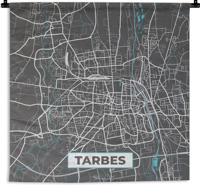 Wandkleed - Wanddoek - Plattegrond - Tarbes - Frankrijk - Kaart - Stadskaart - 180x180 cm - Wandtapijt
