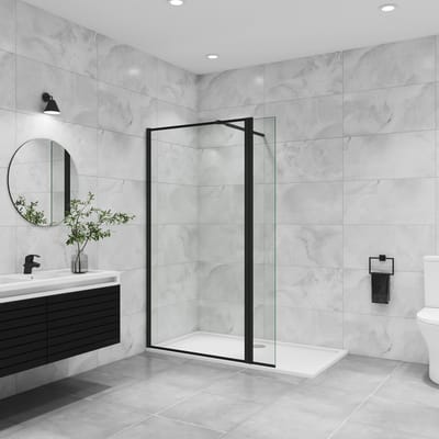 Inloopdouche-douchewand 140+40x195cm,8mm mat zwart kader en raste gehard glas,makkelijk schoon te maken,antikalk,stabilisatiestang 73-120cm (verstelbaar),mat zwart aluminium profiel.