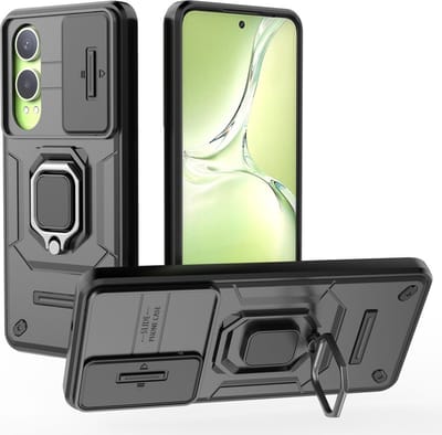 Coverup Hoesje - Geschikt voor OnePlus Nord CE4 Lite 5G Hoesje - Coverup Ring Kickstand Back Cover met Camera Shield - Zwart