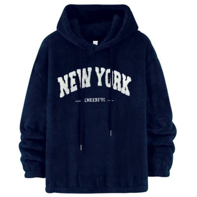 Heren Sweatshirt Lamsvacht Losse Letter Geborduurd Zak Capuchonjas XXXL black