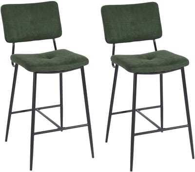 MEUBLES COSY Barstoelen Set van 2 - Donkergroen - Kruk met Rugleuning & Stabiel Staalframe - Microfibervilt - Modern Wit Design