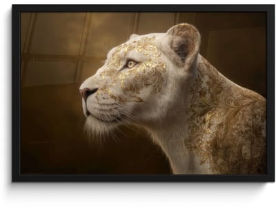 Poster in lijst - Fotolijst 60x40 cm - Posters - Leeuwin - Bloemen - Wit - Goud - Posterlijst zwart - Decoratie - Wanddecoratie woonkamer - Muurdecoratie slaapkamer