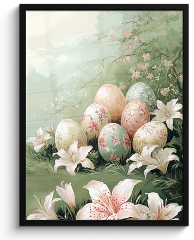 Poster in lijst - Fotolijst 50x70 cm - Posters - Paaseieren - Pasteltinten - Bloemen - Posterlijst zwart - Decoratie - Wanddecoratie woonkamer - Muurdecoratie slaapkamer