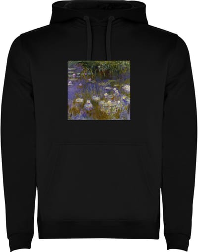 Zwarte hoodie Prachtig schilderij Monet - De prachtige Paarse waterlelies - Bloemen - Vijver - Oude meesters Maat M