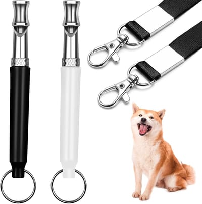 Set van 2 hondenfluitjes om het blaffen van de buurhond te stoppen, professionele hondentrainingsfluitjes, instelbaar ultrasoon hondenfluitje, trainingsapparaat voor belcontrole met zwart