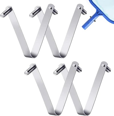 V-vormige clips voor zwembadborstels - 4 stuks, roestvrijstalen bevestigingsclips voor zwembadstokken met dubbele pin en veerknop