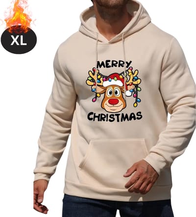 Bovista Kersttrui - Heren - Foute Kersttrui - Christmas Sweater - Cartoonprint - Kerst Sweater - Christmas Jumper - Hoodie - Abrikoos - XL