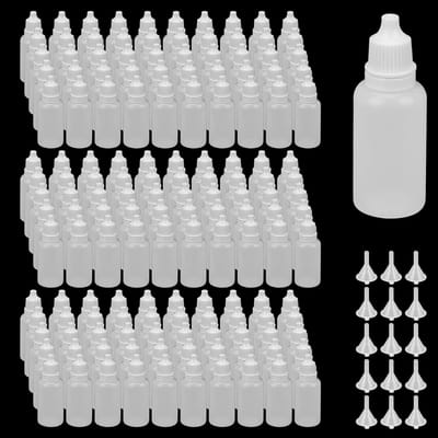 Dailygoods- Druppelflesjes 20 ml - 100 Stuks - Plastic - Oogdruppelfles met Dop - Trechter - Herbruikbaar - Zacht en Schokbestendig - Druppelfles