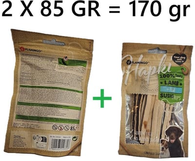 Flamingo hapki hondensnack - lamb + fish sushi strips - 85 gr - glutenvrij - geen toegevoegde suiker *** 2 X ** = 170 gram
