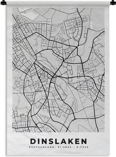 Wandkleed - Wanddoek - Kaart - Dinslaken - Duitsland - Plattegrond - Stadskaart - 120x180 cm - Wandtapijt