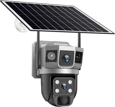 Draadloze Beveiligingscamera - Zonne-energie Camera - Buitenbewaking - 4G Dual-Lens - IP66 Waterdicht - Zwart