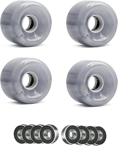 Skateboard Wielen - Longboard Cruiser - Soepel Rijden - Met LED Licht - 65mm 78A - Transparant