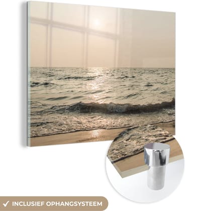 MuchoWow® Glasschilderij 160x120 cm - Schilderij acrylglas - Zee - Strand - Zon - Foto op glas - Schilderijen