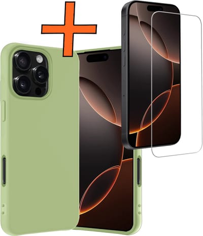Hoes - Met Screenprotector - Geschikt voor Apple iPhone 16 Pro - Sterk & Shockproof - Back Cover - Siliconen Case - Telefoon Hoes - Groen
