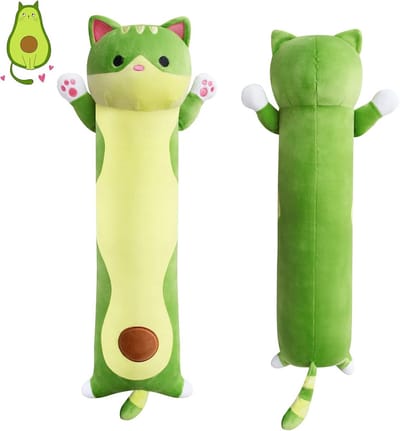Lang knuffeldier kat, 90 cm lang, avocado, knuffeldier, kussen, Kawaii pluche dieren, kat, speelgoed, pluche kussen voor kinderen en volwassenen