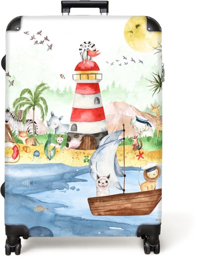NoBoringSuitcases.com® - Koffer groot - Reiskoffer lichtgewicht - Kinderen - Boot - Water - Vuurtoren - Rolkoffer met 4 wielen - Grote trolley XL - 98 liter bagage