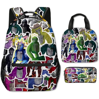 Mode Nieuwigheid Cool Nieuwigheid Gorilla tag 3D Print 3 stuks/Set Student Schooltassen Laptop Rugzak Crossbody Lunchtas Etui