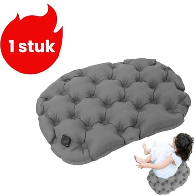 Opblaasbaar Zitkussen - Reis Kussen Vliegtuig - Droog Zitten Overal - Meerlaags Versterkte Structuur - 40x30 cm - Grijs
