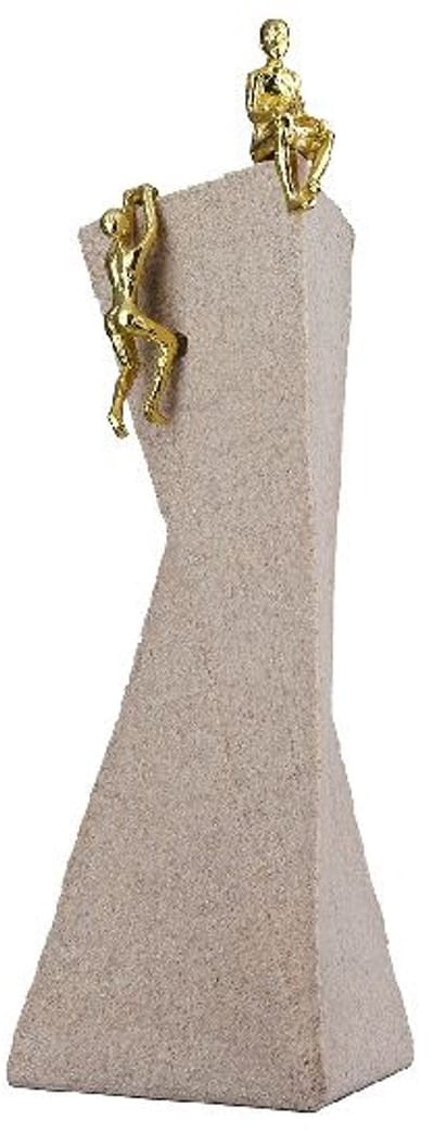 Beeld - Sculptuur - Samen obstacels overwinnen - Goud - Beige - Polyresin - Hoogte 26 cm