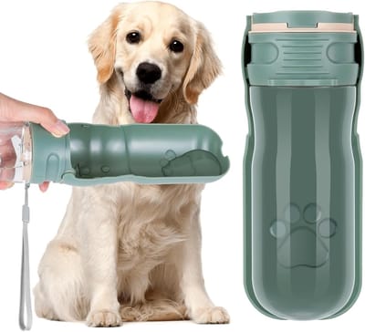 Draagbare drinkfles voor honden, 520 ml, 180 graden opvouwbaar, lekvrij, waterdispenser voor honden met actieve koolfilter, hondenfles voor dagelijks kamperen