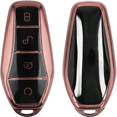 kwmobile autosleutel hoesje geschikt voor BYD Atto 3 / Sealion / Han / Tang / Dolphin / Seal hoes - TPU autosleutel behuizing - Beschermende auto sleutel case - Sleuteletui in hoogglans roségoud