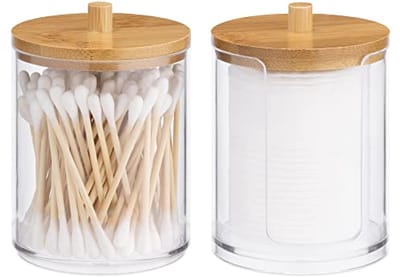 Set van 2 opbergdozen voor wattenstaafjes of sieraden met bamboe deksel - 7 x 10 cm