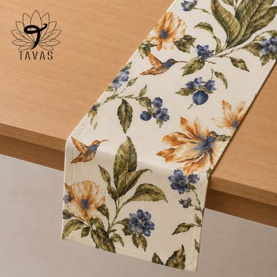Tavas Tafelloper - 40 x 140 cm - Bruin - Vogeltuin - Tafeldecoratie - Tafelkleed - Tafellaken - Katoen