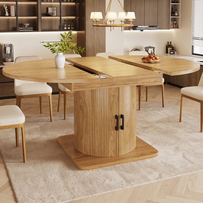 HAUSS SPOLE Eettafel - Uitschuifbaar Met Opbergruimte - Keuken En Eetkamer - MDF Metaal - 118-158x118x76 Cm - Lichtbruin