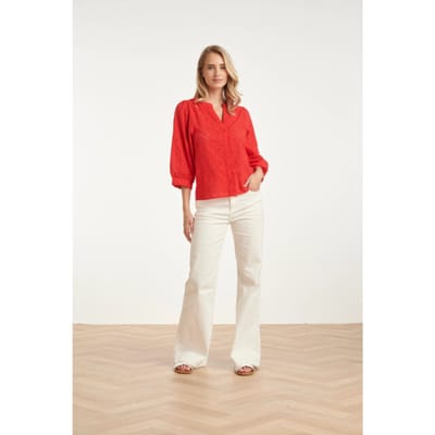 Smashed Lemon Broderie blouse met knoopsluiting en driekwart mouwen |