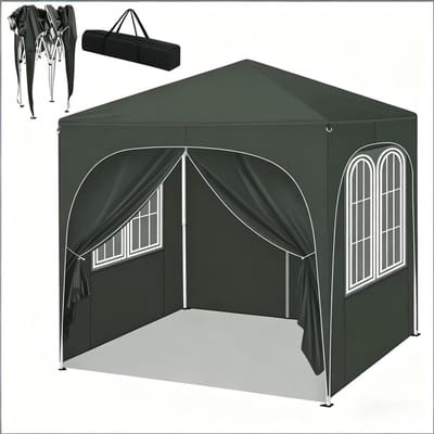Partytent 2x2 - Tuinpaviljoen - Feesttent - Vouwtent - Zilver Gecoat - Roestbestendig - Oxford Stof - Tuin En Patio - 200x200 cm - Opvouwbaar - Grijs
