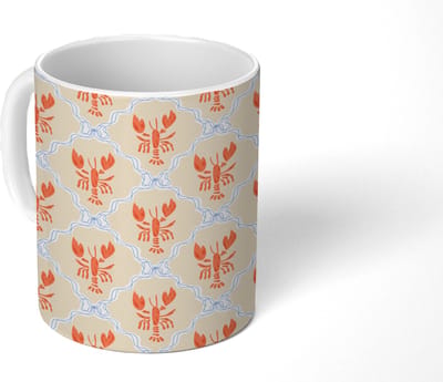 Mok - Koffiemok - Italiaans - Zee - Sfeer - Kreeft - Blauw - Geel - Oranje - Mokken - 350 ML - Beker - Koffiemokken - Theemok