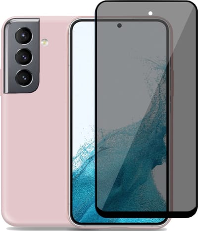 Hoesje geschikt voor Samsung S22 + Privacy Screenprotector – Privé Gehard Glas Cover - Suède Case Rose