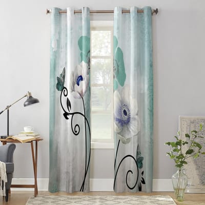 Aquarel Bloem Vlinder Raamgordijnen voor Woonkamer Slaapkamer Gordijn Modern Keuken Jaloezieën Draperieën Gordijnen 135W x 60H(cm) x1 gray