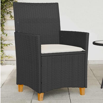 vidaXL Tuinstoelen 2 st met kussens poly rattan en massief hout zwart