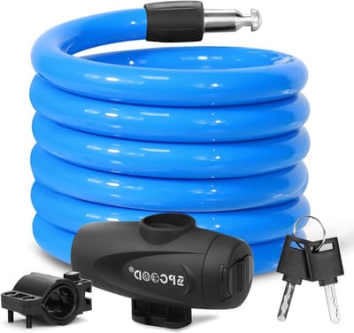Veiligheidsfiets slot 120cm/12mm, zeer hoge beveiliging, spiraalslot met 2 sleutels, anti-diefstal kabelslot voor fiets, driewieler en scooter (blauw)