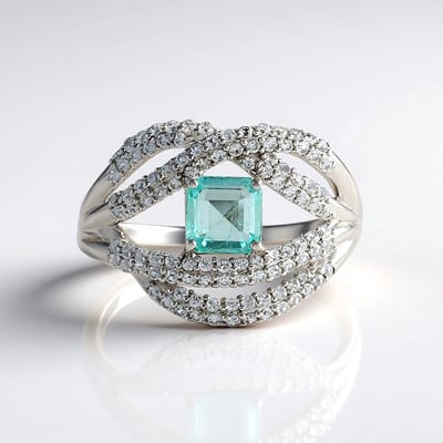 Cavill - Zilveren Ring 925 Sterling Platina Verguld - Nigeriaanse Achthoekige Smaragd 0,675 ct & Pave Zirkonia 1,017 ct - Modern Elegant