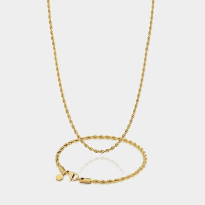 Rope Ketting 3 mm x Rope Armband 3 mm - Gouden Schakelketting en Schakelarmband Heren - 50/19 cm lang - Olympus Jewelry