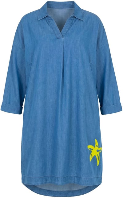Laurasøn - Dames - Denim jurk lange mouwen - Blauw denim - Maat 44+