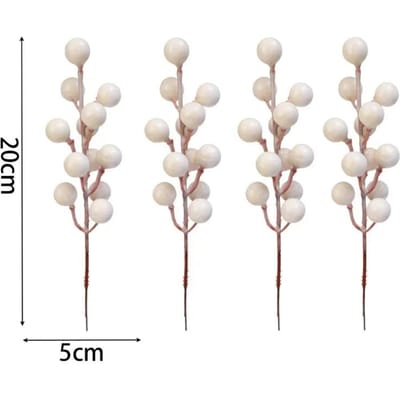 204 Stuks Kunstmatige Witte Bessen Takjes Diy Kerstboom Bes Tak Ornament Bruiloft Huisfeest Nep Fruit Bloemen Decoratie 4PCS