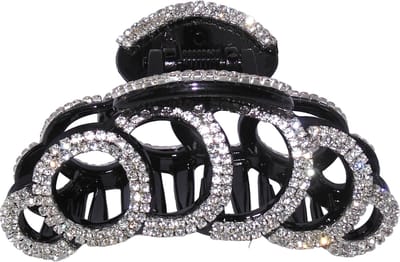 Haarklem met strass oplopende ringen zwart