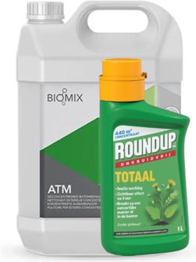 Biomix-ATM 5 liter Reinigingsmiddel en 1 liter Roundup Concentraat Onkruidbestrijding 440 m2 - Vooordeelverpakking - Garden Select