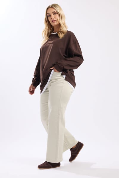 Yours Denim Jeans Met Wijde Pijpen In Wit Size 42