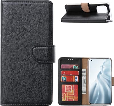 Hoesje Geschikt voor Xiaomi Mi 11 Hoesje - Mi 11 bookcase cover met Pasjeshouder - Zwart